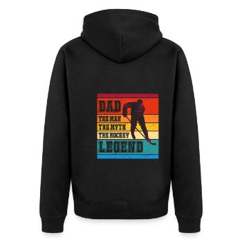 Hockey Papa Mann Mythos Eishockey Legende - Unisex Premium Bio Zip Hoodie - Schwarz - Hinten - Nico (187cm)