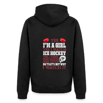 I am a girl and I watch ice hockey - Unisex Premium Organic Zip Hoodie - black - Back - Nico (187cm)