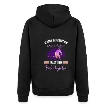 Eishockey vergiss Krönchen Prinzessin trägt Helm - Unisex Premium Bio Zip Hoodie - Schwarz - Hinten - Nico (187cm)