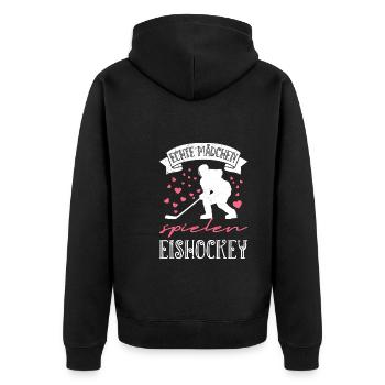 Echte Mädchen spielen Eishockey - Unisex Premium Bio Zip Hoodie - Schwarz - Hinten - Nico (187cm)