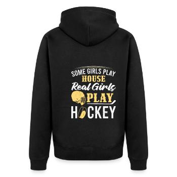 Some girls play house real girls play hockey - Unisex Premium Organic Zip Hoodie - black - Back - Nico (187cm)
