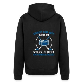 Eishockey geheult wird erst wenn es blutet - Unisex Premium Bio Zip Hoodie - Schwarz - Hinten - Nico (187cm)