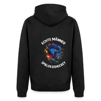 Echte Männer spielen Eishockey - Unisex Premium Bio Zip Hoodie - Schwarz - Hinten - Nico (187cm)