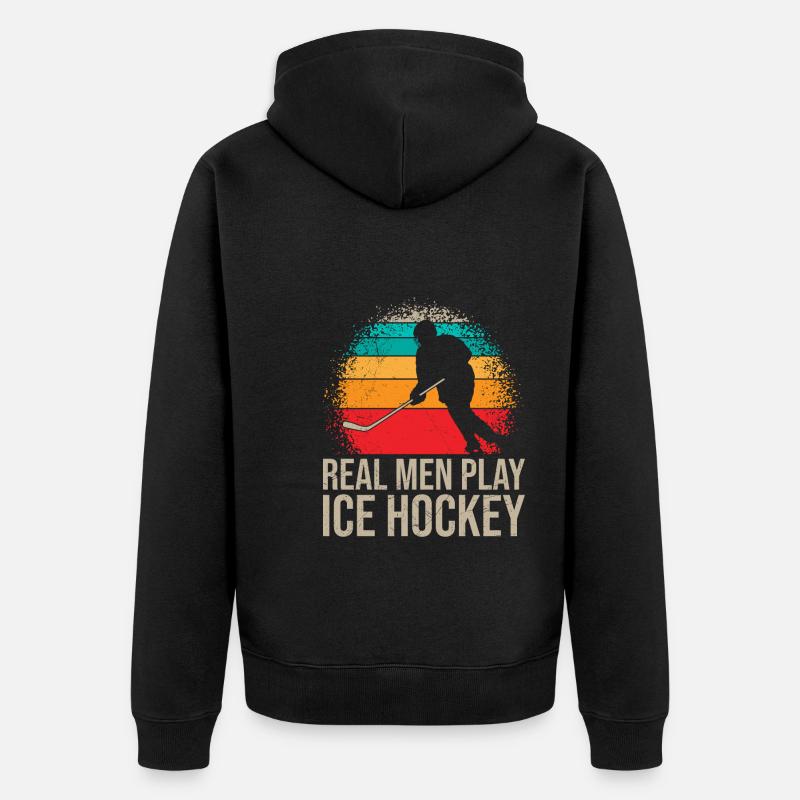 Echte Kerle spielen Eishockey - Unisex Premium Bio Zip Hoodie - Schwarz