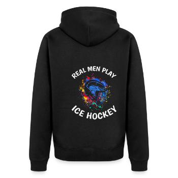 Echte Männer spielen Eishockey - Unisex Premium Bio Zip Hoodie - Schwarz - Hinten - Nico (187cm)