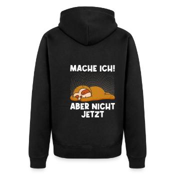 Faultier Kollege mach ich später Motivation - Unisex Premium Bio Zip Hoodie - Schwarz - Hinten - Nico (187cm)