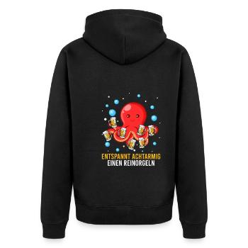 Entspannt achtarmig einen reinorgeln Biertrinker - Unisex Premium Bio Zip Hoodie - Schwarz - Hinten - Nico (187cm)