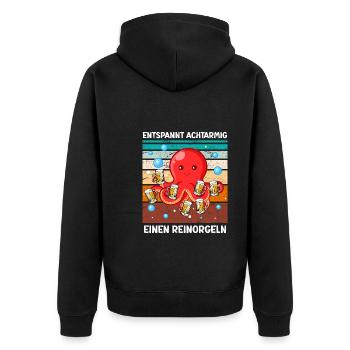 Entspannt achtarmig einen reinorgeln Bier - Unisex Premium Bio Zip Hoodie - Schwarz - Hinten - Nico (187cm)