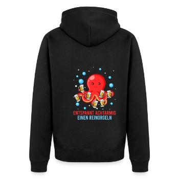 Entspannt achtarmig einen reinorgeln Oktopus - Unisex Premium Bio Zip Hoodie - Schwarz - Hinten - Nico (187cm)
