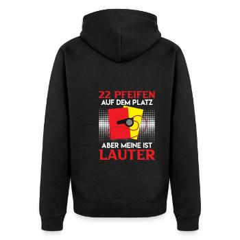 22 Pfeifen aber meine ist lauter - Unisex Premium Bio Zip Hoodie - Schwarz - Hinten - Nico (187cm)