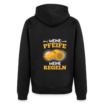 Meine Pfeife meine Regeln Schiedsrichter - Unisex Premium Bio Zip Hoodie - Schwarz - Hinten - Nico (187cm)