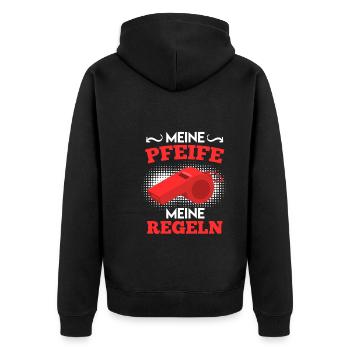 Meine Pfeife meine Regeln Schiedsrichter - Unisex Premium Bio Zip Hoodie - Schwarz - Hinten - Nico (187cm)