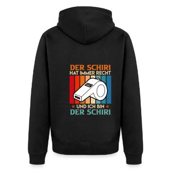 Der Schiri hat immer Recht und ich bin der - Unisex Premium Bio Zip Hoodie - Schwarz - Hinten - Nico (187cm)