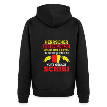 Schiri Herrscher des Spielfelds König - Unisex Premium Bio Zip Hoodie - Schwarz - Hinten - Nico (187cm)