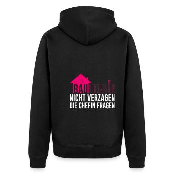 Bauherrin Chefin fragen Eigenheim Bauherrin - Unisex Premium Bio Zip Hoodie - Schwarz - Hinten - Nico (187cm)
