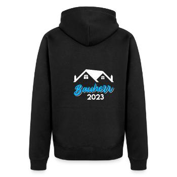 Bauherr 2023 Eigenheim Tiny House Richtfest - Unisex Premium Bio Zip Hoodie - Schwarz - Hinten - Nico (187cm)