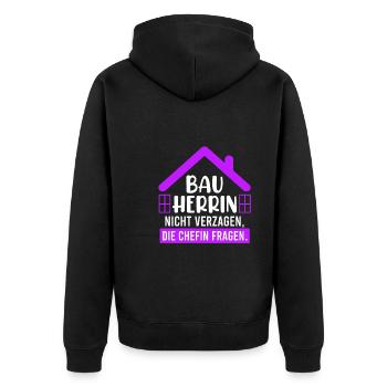 Bauherrin nicht verzagen Chefin fragen - Unisex Premium Bio Zip Hoodie - Schwarz - Hinten - Nico (187cm)