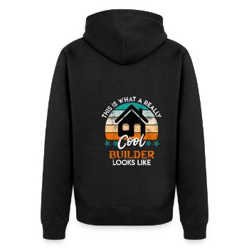 So sieht ein richtig cooler Bauherr aus Eigenheim - Unisex Premium Bio Zip Hoodie - Schwarz - Hinten - Nico (187cm)