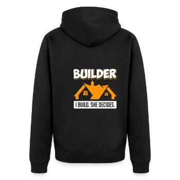 Builder I build you decides home - Unisex Premium Organic Zip Hoodie - black - Back - Nico (187cm)