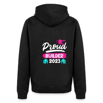 Proud client 2023 Topping-out ceremony for owner-occupied homes - Unisex Premium Organic Zip Hoodie - black - Back - Nico (187cm)