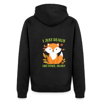 I really like foxes Fuchs Kinder - Unisex Premium Bio Zip Hoodie - Schwarz - Hinten - Nico (187cm)