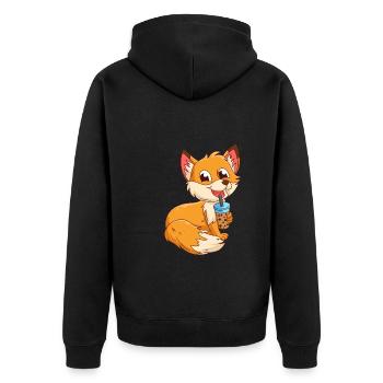 Fuchs mit Bubbel Tee Bubbeltea Fuchs Kinder - Unisex Premium Bio Zip Hoodie - Schwarz - Hinten - Nico (187cm)