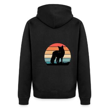 Vintage Fuchs Jäger Jagd - Unisex Premium Bio Zip Hoodie - Schwarz - Hinten - Nico (187cm)