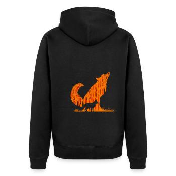 Fuchssilhouette Fuchs Wald Jäger - Unisex Premium Bio Zip Hoodie - Schwarz - Hinten - Nico (187cm)