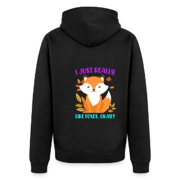 I really like foxes Fuchs Kinder - Unisex Premium Bio Zip Hoodie - Schwarz - Hinten - Nico (187cm)