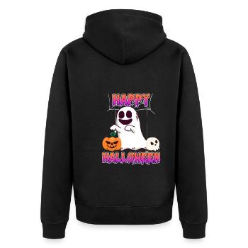 Happy Halloween Geist - Unisex Premium Bio Zip Hoodie - Schwarz - Hinten - Nico (187cm)