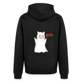 BOO Katze Halloween Gespenst - Unisex Premium Bio Zip Hoodie - Schwarz - Hinten - Nico (187cm)