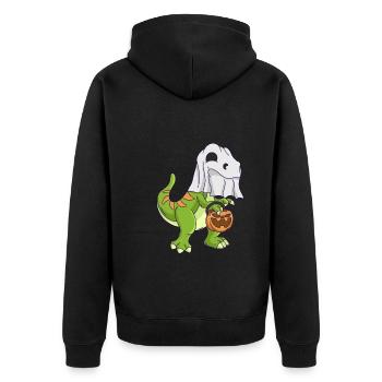 Dinosaur Halloween Ghost - Unisex Premium Organic Zip Hoodie - black - Back - Nico (187cm)