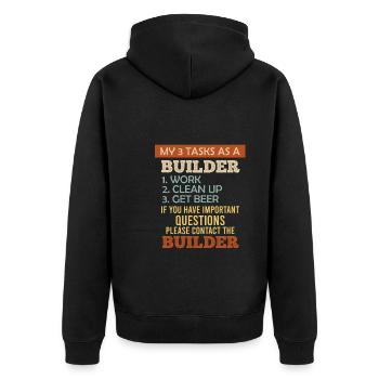 3 Aufgaben als Bauherr Eigenheim - Unisex Premium Bio Zip Hoodie - Schwarz - Hinten - Nico (187cm)
