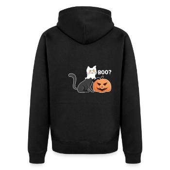 Ghost Halloween Cat - Unisex Premium Organic Zip Hoodie - black - Back - Nico (187cm)