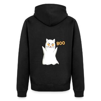 BOO Katze Halloween Gespenst - Unisex Premium Bio Zip Hoodie - Schwarz - Hinten - Nico (187cm)