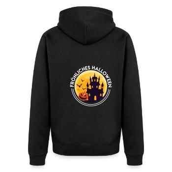 Halloween Schloss Fröhliches Halloween - Unisex Premium Bio Zip Hoodie - Schwarz - Hinten - Nico (187cm)