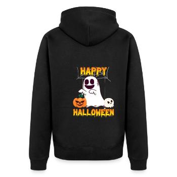 Happy Halloween Geist - Unisex Premium Bio Zip Hoodie - Schwarz - Hinten - Nico (187cm)