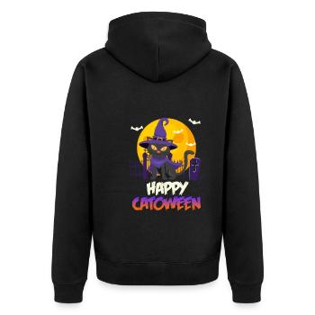Catoween Happy Katzen Halloween - Unisex Premium Bio Zip Hoodie - Schwarz - Hinten - Nico (187cm)
