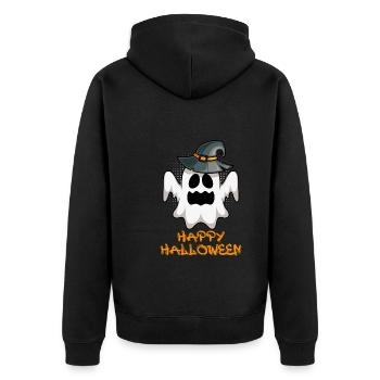 Happy Geister Halloween - Unisex Premium Bio Zip Hoodie - Schwarz - Hinten - Nico (187cm)