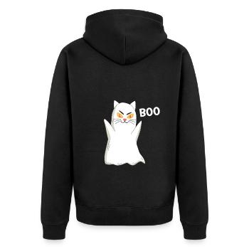 BOO Katze Halloween Gespenst - Unisex Premium Bio Zip Hoodie - Schwarz - Hinten - Nico (187cm)