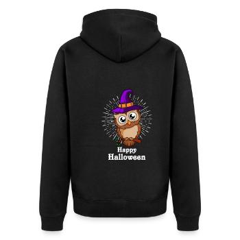 Happy Eule Halloween - Unisex Premium Bio Zip Hoodie - Schwarz - Hinten - Nico (187cm)