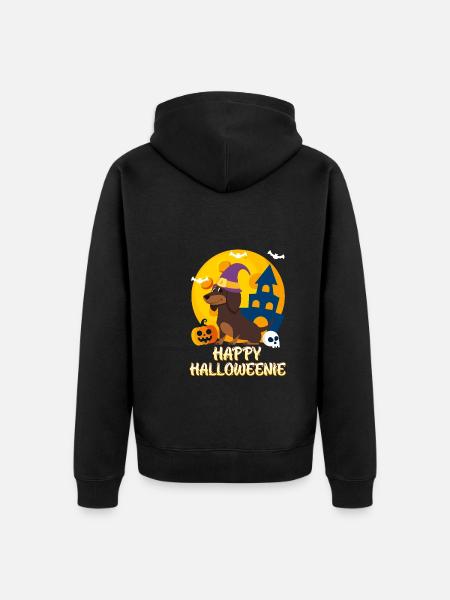 Joyeux chien teckel Halloween - Veste à capuche bio Premium Unisexe - noir