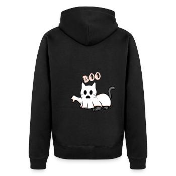 Boo Geister Halloween Katze - Unisex Premium Bio Zip Hoodie - Schwarz - Hinten - Nico (187cm)