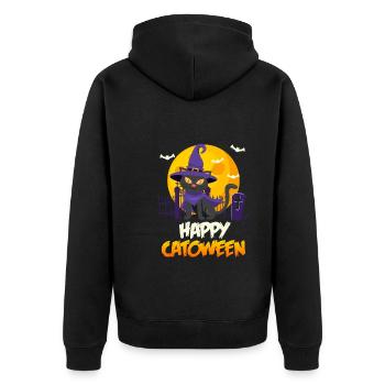 Catoween Happy Katzen Halloween - Unisex Premium Bio Zip Hoodie - Schwarz - Hinten - Nico (187cm)