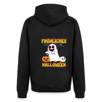 Happy Halloween Geist - Unisex Premium Bio Zip Hoodie - Schwarz - Hinten - Nico (187cm)