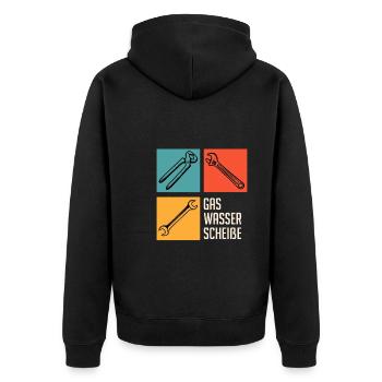 Gas Wasser Scheiße Klempner - Unisex Premium Bio Zip Hoodie - Schwarz - Hinten - Nico (187cm)