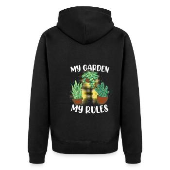 Mein Garten meine Regeln Schrebergarten - Unisex Premium Bio Zip Hoodie - Schwarz - Hinten - Nico (187cm)