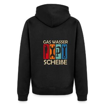 Klempner Gas Wasser Scheiße - Unisex Premium Bio Zip Hoodie - Schwarz - Hinten - Nico (187cm)