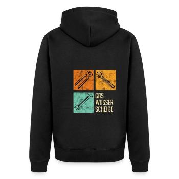 Gas Wasser Scheiße Klempner - Unisex Premium Bio Zip Hoodie - Schwarz - Hinten - Nico (187cm)