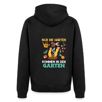 Die harten kommen in den Garten Gartenarbeit - Unisex Premium Bio Zip Hoodie - Schwarz - Hinten - Nico (187cm)